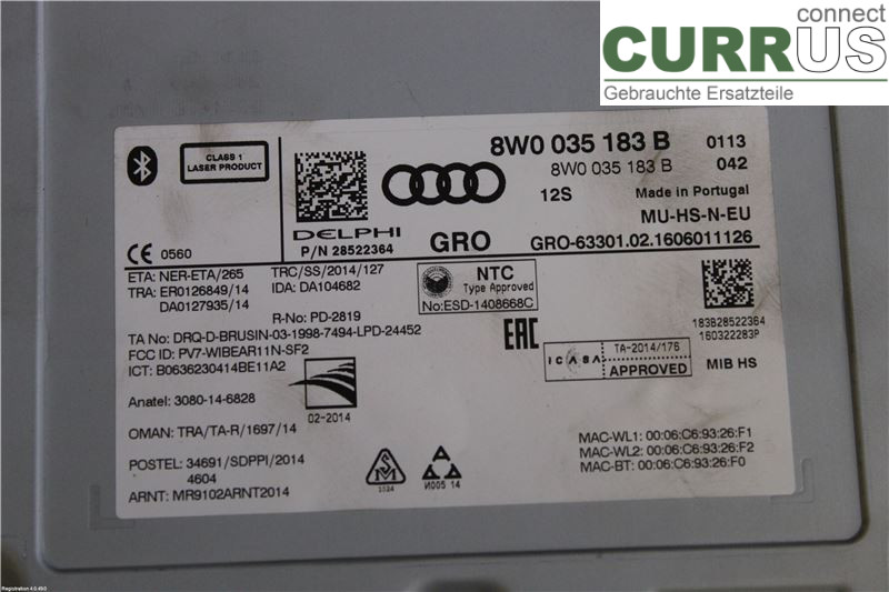 AUDI A4/S4  B9 16-19 Radio-CD-/Multimedia-Panel 8W0035183B DETA
