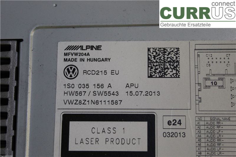 VW UP! / E-UP! Radio-CD-/Multimedia-Panel 1S0035156A CFHC