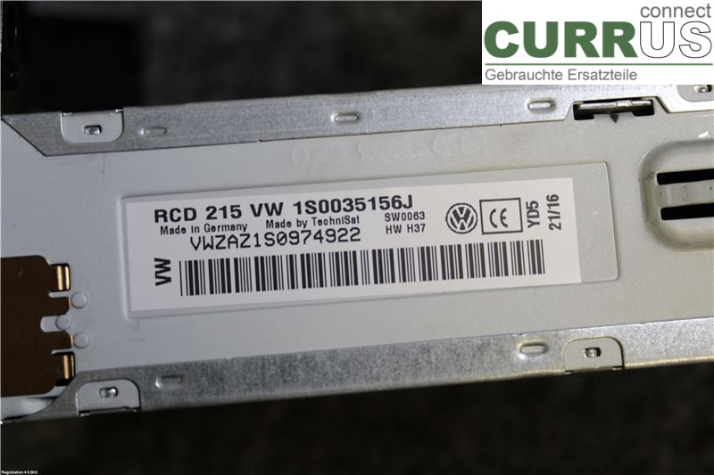 VW UP! / E-UP! Radio-CD-/Multimedia-Panel 1S0057156JX CHYB