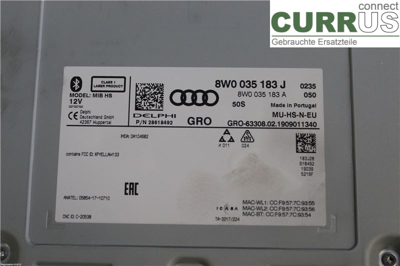 AUDI A5  17- Radio CD / Multimedia panel   8W0 035 183 J 	 DKNA