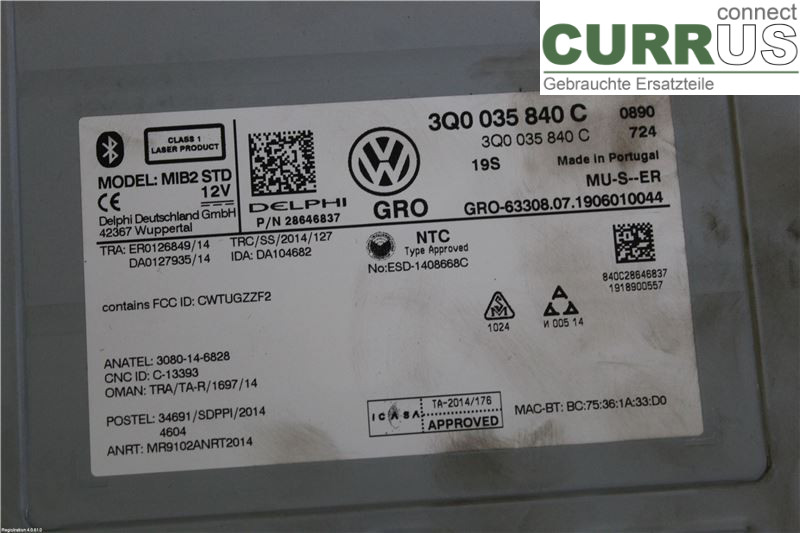 VW GOLF SPORTSVAN 15-20 Radio CD / Multimedia panel   3Q0 035 840 CX	 DPCA