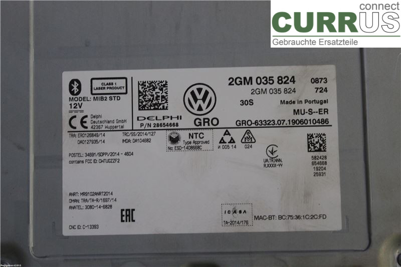 VW T-CROSS  19- Radio CD / Multimedia panel   2GM 035 824  X	 DGTD