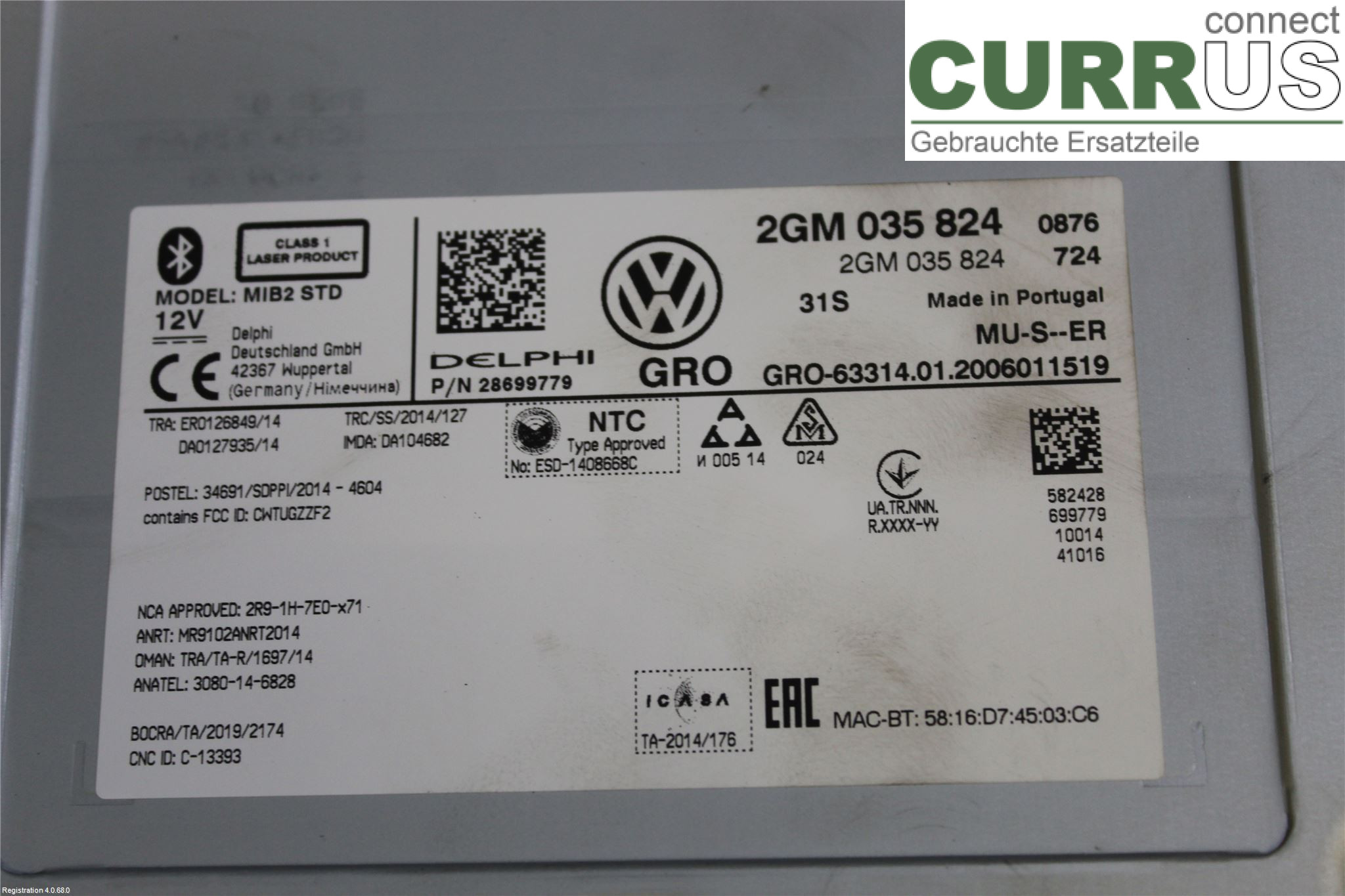 VW T-CROSS  19- Radio CD / Multimedia panel   2GM 035 824  X	 DGTD