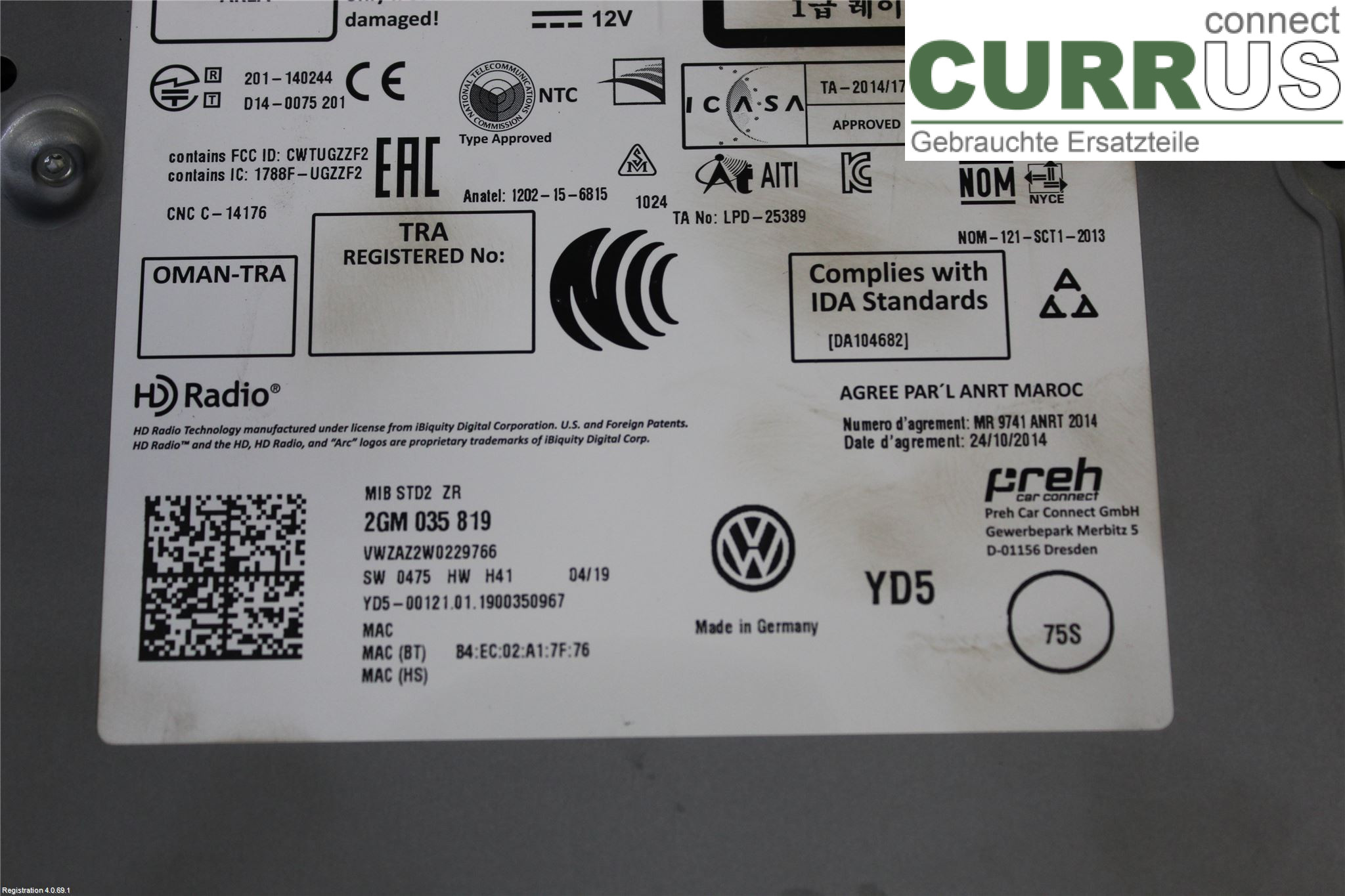 VW T-CROSS  19- Radio CD / Multimedia panel  2GM 035 819  X DKLA