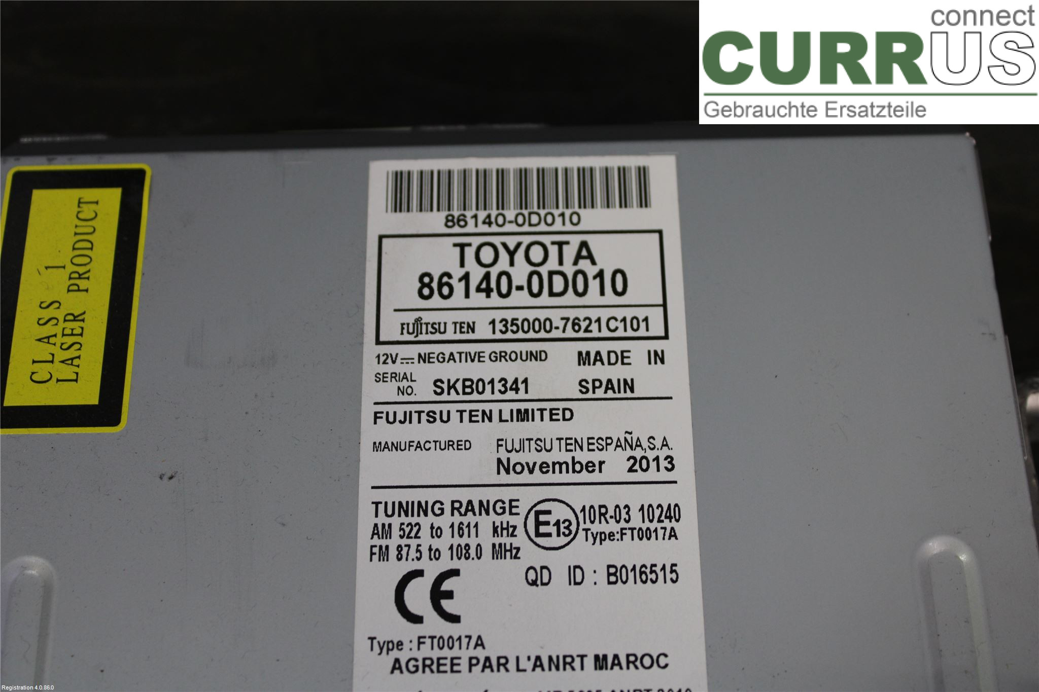 TOYOTA YARIS       12-14 Radio CD / multimediepanel 86120-0D640 1NR-FE