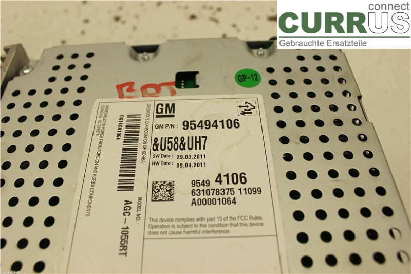 CHEVROLET AVEO Radio CD / panneau multimédia 95494106 A12XER