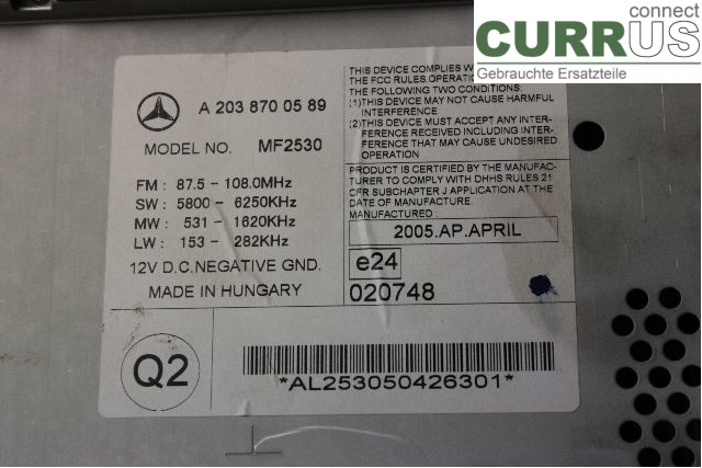 MB C (203) 00-07 Radio CD / Multimedia panel A2038700589 1,8i/M271.946