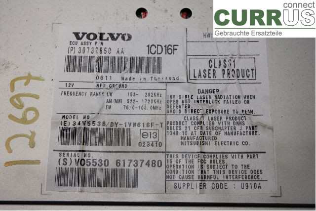 VOLVO V50      04-07 Radio CD / Multimedia panel 30732850AA 2,0D/D4204T