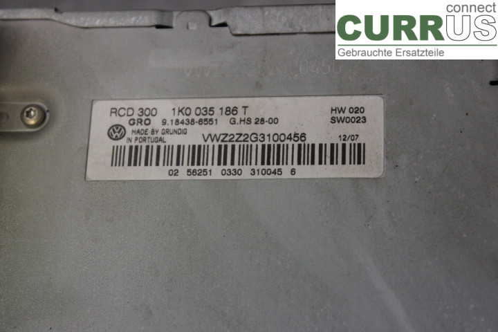 VW CADDY      04-10 Radio CD / panneau multimédia 1K0035186T 1,9TDi/BLS