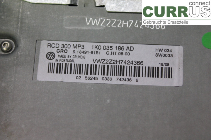 VW GOLF V      04-09 Radio CD / Multimedia panel 1K0035186AD 1,6i/CCSA