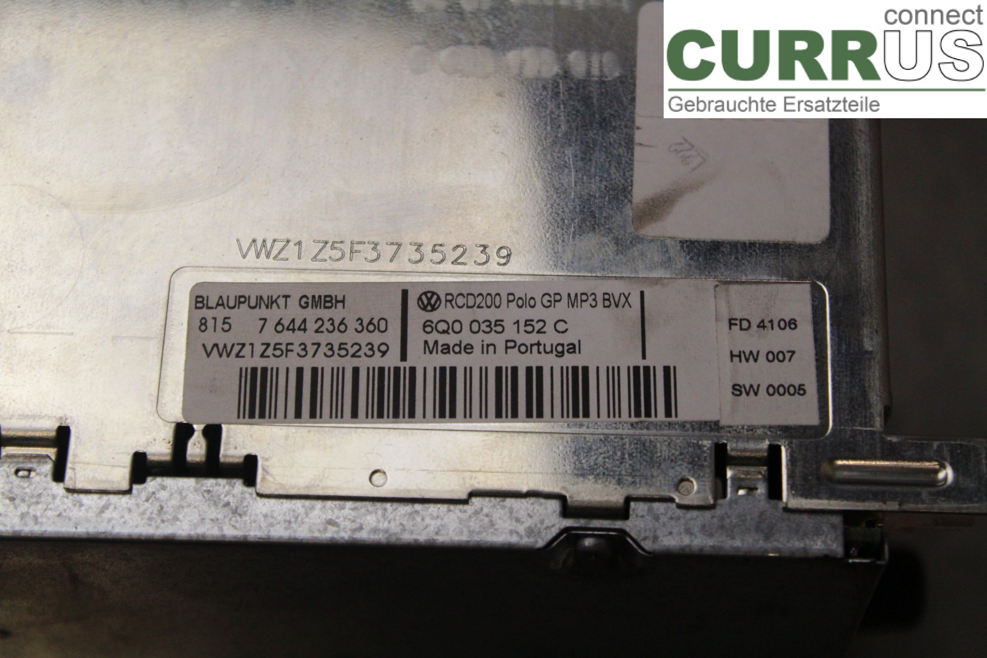 VW POLO       05-09 Radio CD /Multimediapanel 6Q0035152C 1,4TDi/BMS