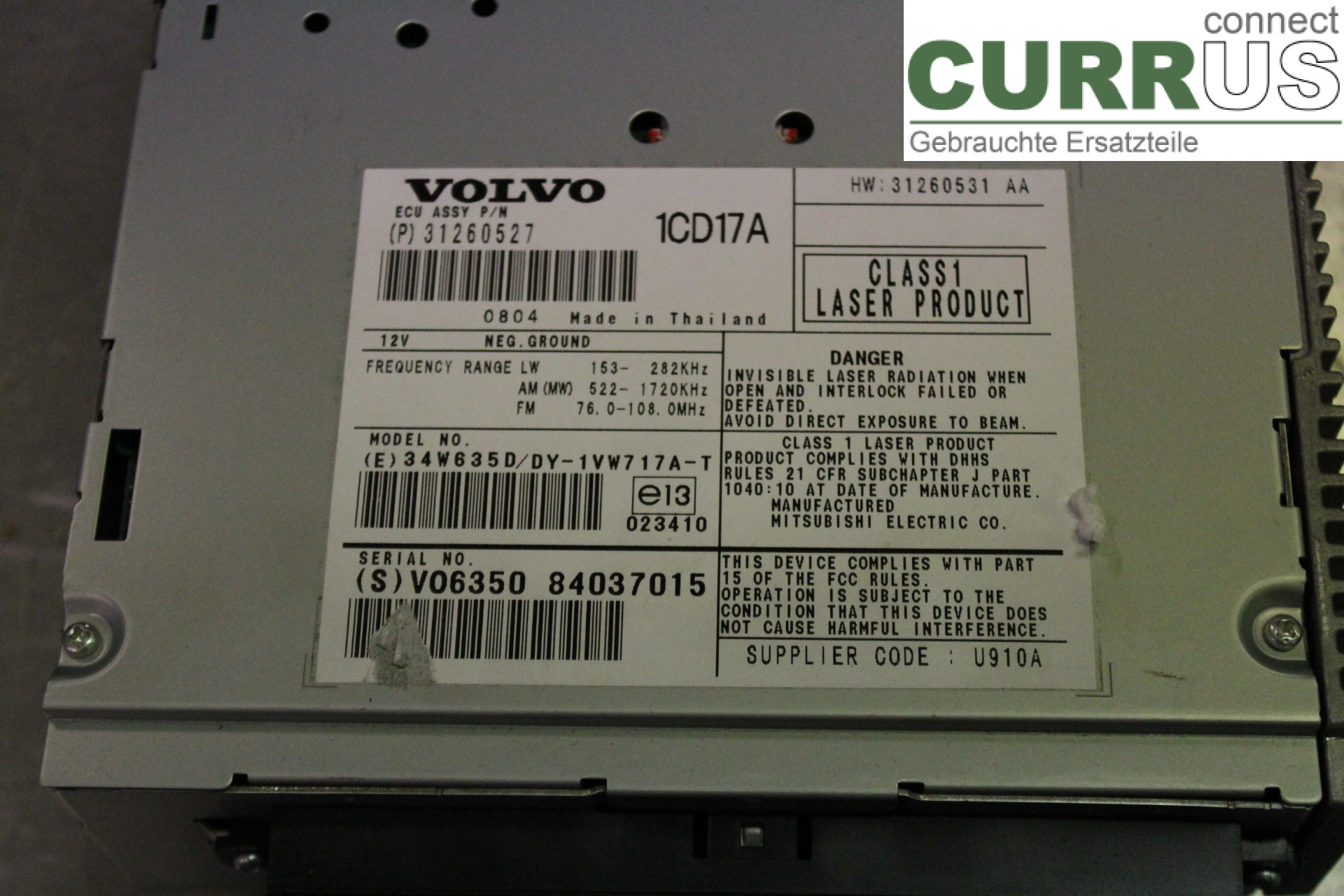 VOLVO V50      08-12 Radio CD / panneau multimédia 31260527 1,8F/B4184S8