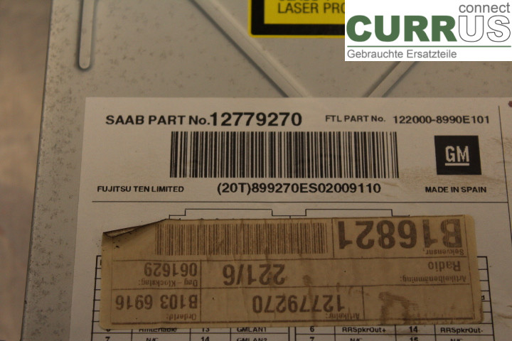 SAAB 9-3      08-15 Radio-CD-/Multimedia-Panel 12779270 1,8T/B207E/B
