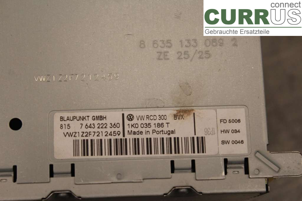 VW CADDY      04-10 Radio CD / Multimedia panel 1K0035186T 1,9TDi/BLS