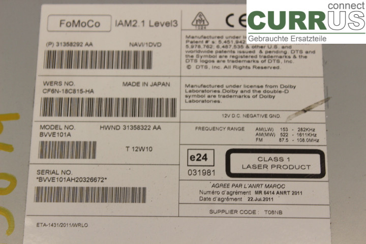VOLVO V60  11-13 Radio CD /Multimediapanel 31356292AA 1,6D2/D4162T
