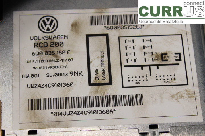 VW POLO       05-09 Radio CD /Multimediapanel 6Q0035152E 1.4TDi/BMS