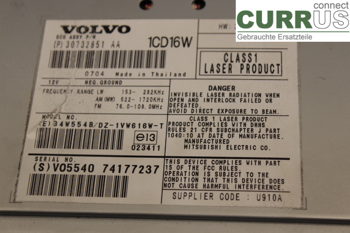VOLVO V50      04-07 Radio CD / Multimedia panel 30732851AA 2.0D/D4204T