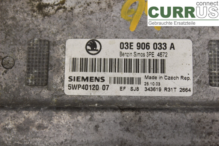 SKODA FABIA    99-07 Unité de contrôle moteur (ECU) 03E906033A 1,2i/AZQ