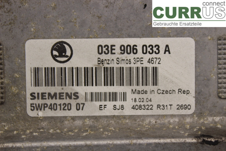 SKODA FABIA    99-07 Unité de contrôle moteur (ECU) 03E906033A 1.2i/AZQ