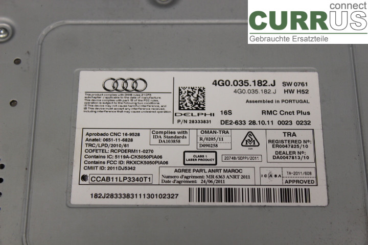 AUDI A6/S6 4G   11-18 Radio CD / Multimedia panel 4G0035182J 2.0TDi/CGLC