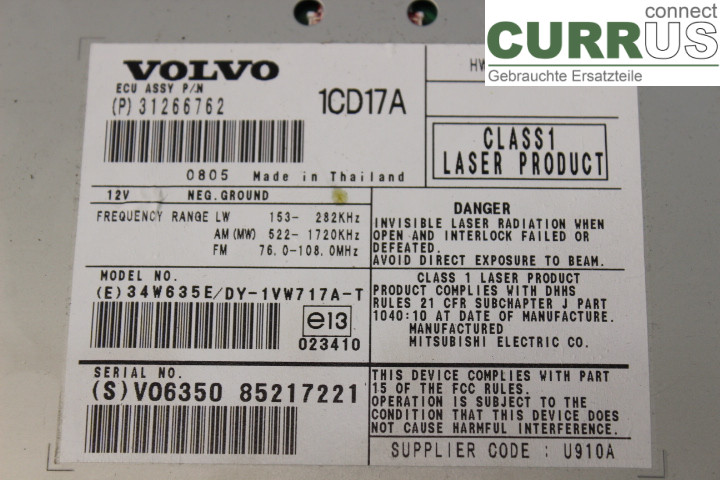 VOLVO V50      08-12 Radio CD / Multimedia panel 31266762 2.0D/D4204T