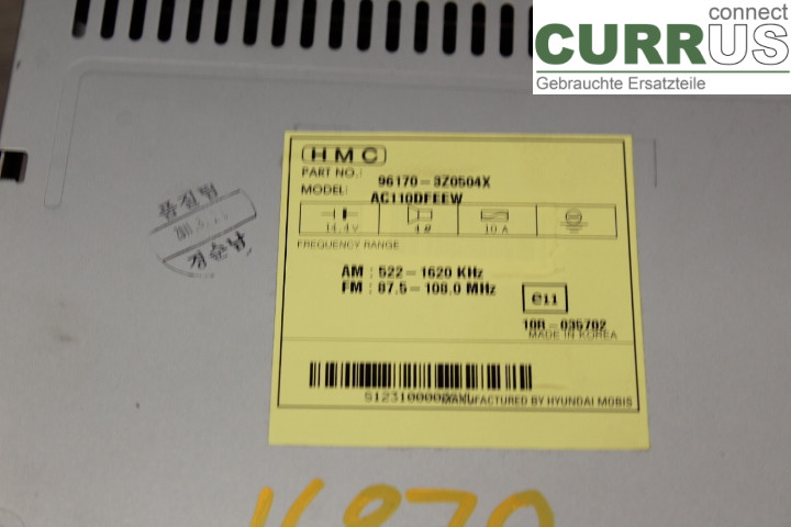 HYUNDAI i40  08-15 Radio CD / Multimedia panel 961703Z0504X 1,7CRDi/D4FD