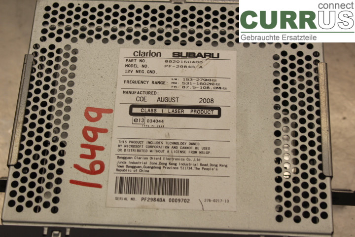 SUBARU FORESTER SH  08-13 Radio CD / Multimedia panel 86201SC400 2,0D/EE20