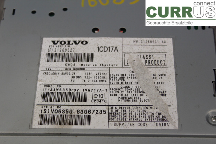 VOLVO V50      08-12 Radio CD / Multimedia panel 31260527 2,0D/D4204T