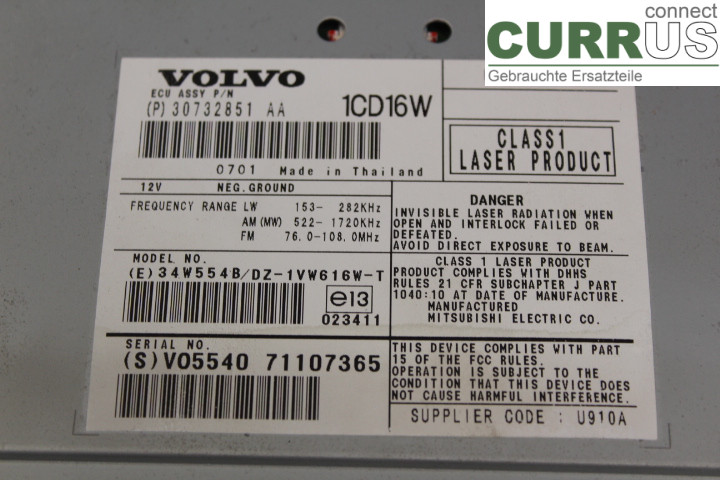 VOLVO V50      04-07 Radio CD / Multimedia panel 30732851AA 1,8F/B4184S8