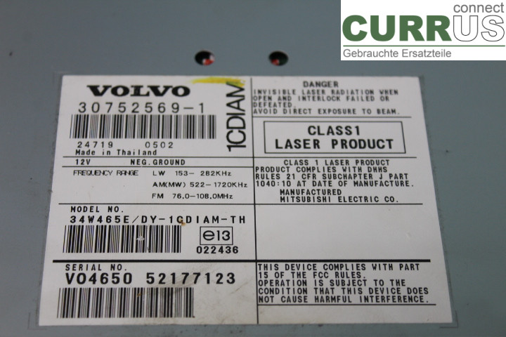 VOLVO V50      04-07 Radio CD / Multimedia panel 307525691 1,8i/B4184S11
