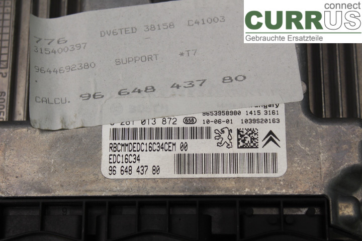 PEUGEOT 308 08-13 Engine Control Unit (ECU) 9664843780 1.6HDi/9HZ