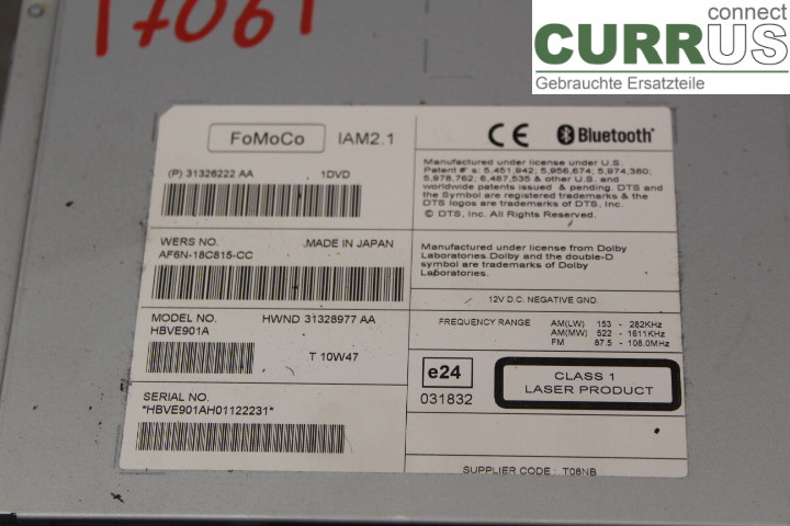 VOLVO V60  11-13 Radio CD / Multimedia panel 31326222AA 1,6T/B4164T3