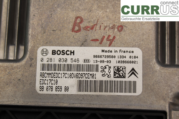 CITROEN BERLINGO 08-18 Engine Control Unit (ECU) 9807885980