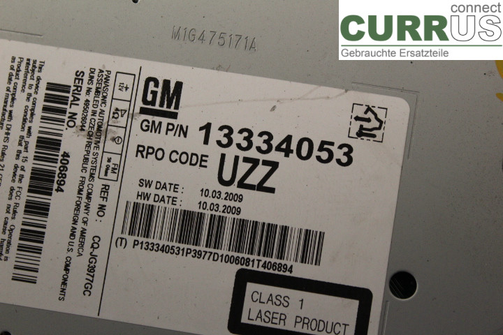 OPEL ASTRA  J    10-15 Radio CD /Multimediapanel 13334053 1,7CDTi/A17DTR