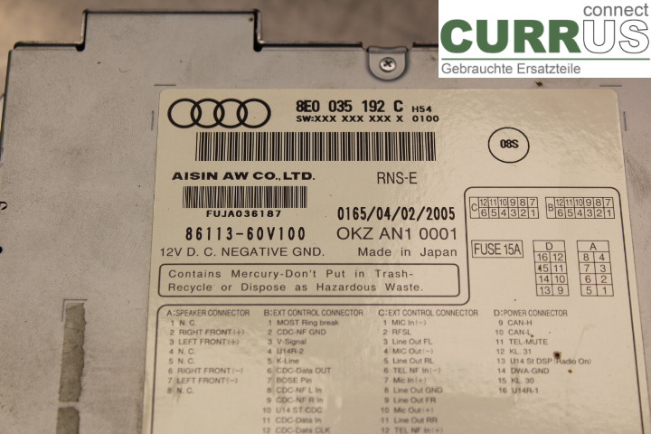AUDI A4/S4  05-07 Radio CD / Multimedia panel 8E0035192C 3,0TDi/BKN
