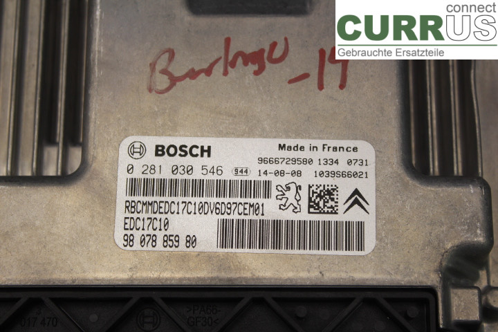 CITROEN BERLINGO  08-18 Engine Control Unit (ECU) 9807858980 