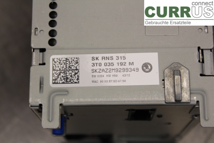 SKODA SUPERB      09-15 Radio-CD-/Multimedia-Panel 3T0035192M 2.0TDi/CFFB