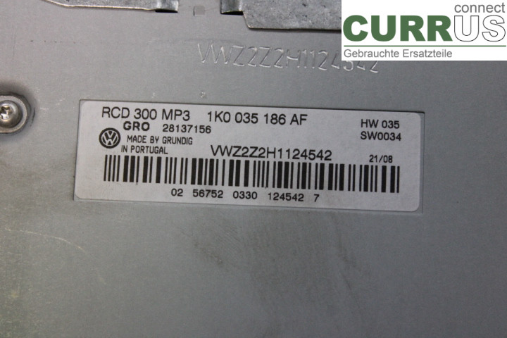 VW GOLF V      04-09 Radio CD / panneau multimédia 1K0035186AF 1,4TSi/BMY