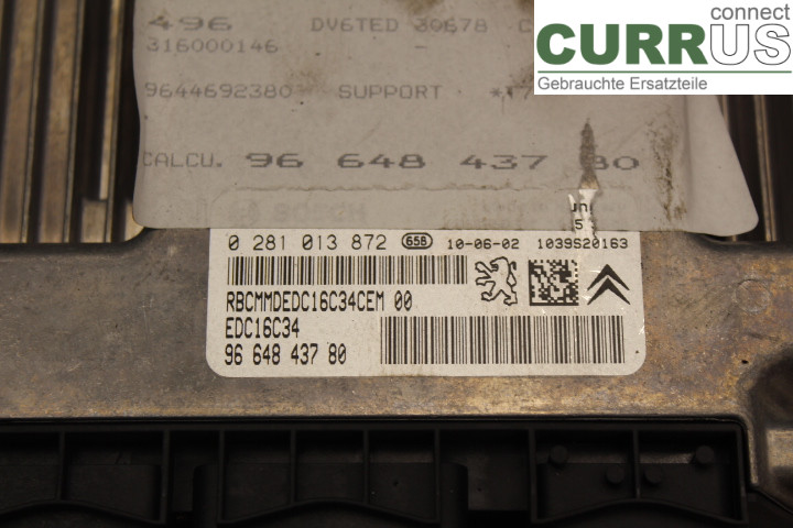 PEUGEOT 308 08-13 Engine Control Unit (ECU) 9664843780 1.6HDi/9HZ