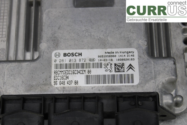 PEUGEOT PARTNER   08-15 Engine Control Unit (ECU) 9664843780 1.6HDi/9HX