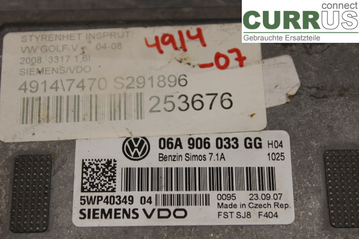 VW GOLF V      04-09 Engine Control Unit (ECU) 06A906033GG 