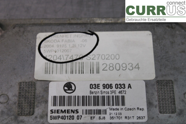 SKODA FABIA    99-07 Unité de contrôle moteur (ECU) 03E906033A 