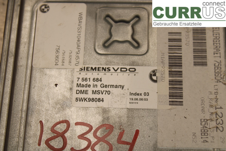 BMW 3 E90/91 SED/TOU 05-12 Engine Control Unit (ECU) 7561684 3.0i/N52B30A