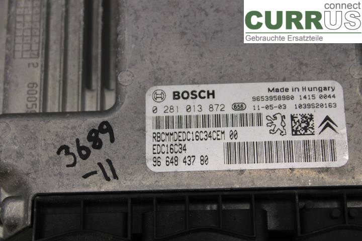 PEUGEOT PARTNER   08-15 Engine Control Unit (ECU) 9664843780 