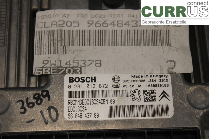 PEUGEOT PARTNER   08-15 Engine Control Unit (ECU) 9664843780 