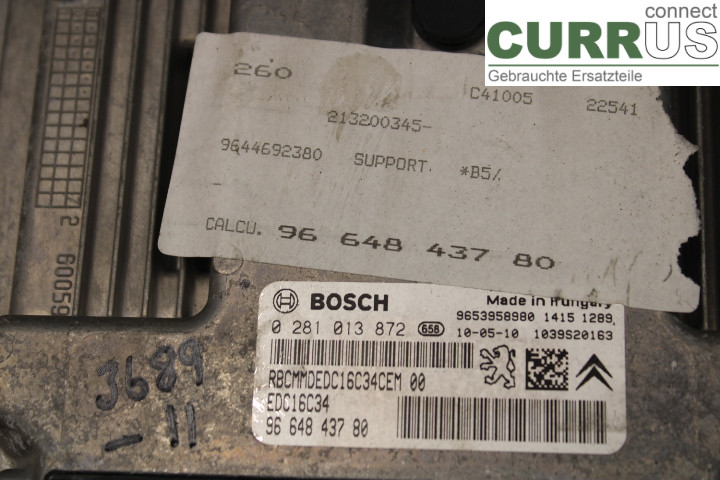PEUGEOT PARTNER   08-15 Engine Control Unit (ECU) 9664843780 