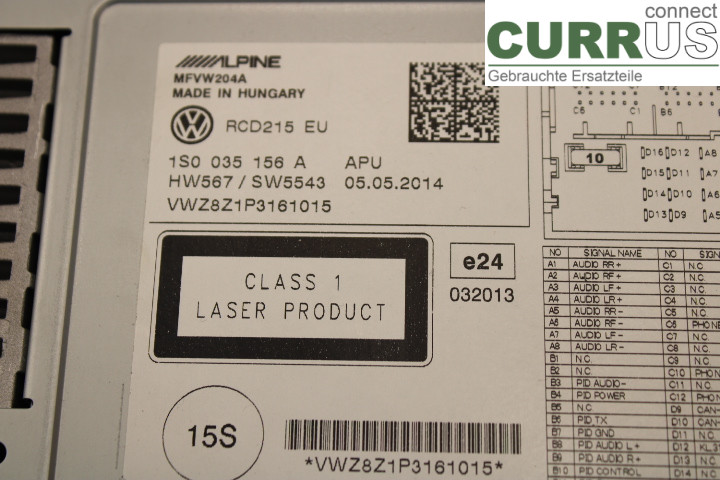 VW UP! / E-UP! Radio CD / Multimedia panel 1S0035156A 1.0i/CPGA