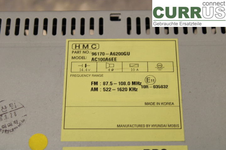 HYUNDAI i30   13-16 Radio CD / Multimedia panel 96170A6200GU 1.4i/G4FA