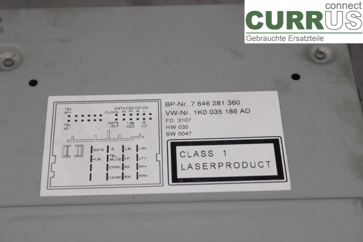 VW CADDY      04-10 Radio CD / Multimedia panel 1K0035186AD 1.9TDi/BLS