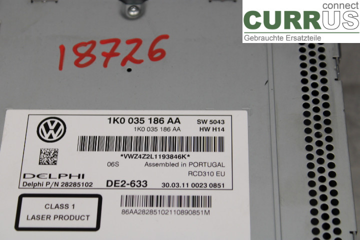 VW GOLF VI     09-13 Radio CD / Multimedia panel 1K0035186AA 1.6TDi/CAYC